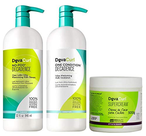 Deva Curl Decadence no Poo Shampoo (1000ml), Condicionador (1000ml) e Super Cream (500ml)