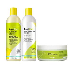 Deva Curl Delight Kit Shampoo Low Poo (355ml) e Condicionador One (355ml) e Máscara Heave (250ml)