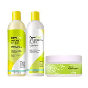 Deva Curl Delight Kit Shampoo Low Poo (355ml) e Condicionador One (355ml) e Styling Cream (250ml)