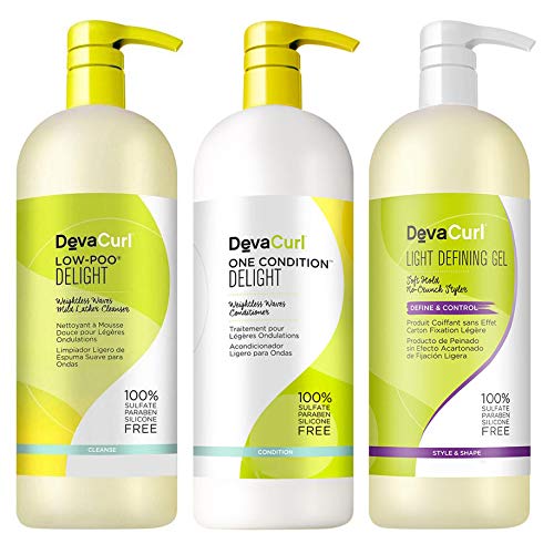 Deva Curl Delight Low Poo Shampoo (1000ml), Condicionador (1000ml) e Angéll Gel (1000ml)