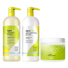 Deva Curl Delight Low Poo Shampoo (1000ml), Condicionador (1000ml) e Styling Cream (500ml)