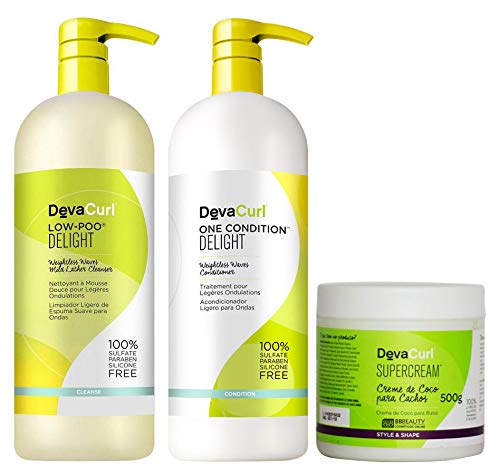 Deva Curl Delight Low Poo Shampoo (1000ml), Condicionador (1000ml) e Super Cream (500ml)
