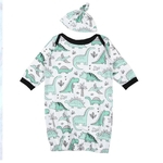 Dinossauro dos desenhos animados impressão manga comprida Pijamas saco de dormir + Hat Homewear Set para Lactentes bebê