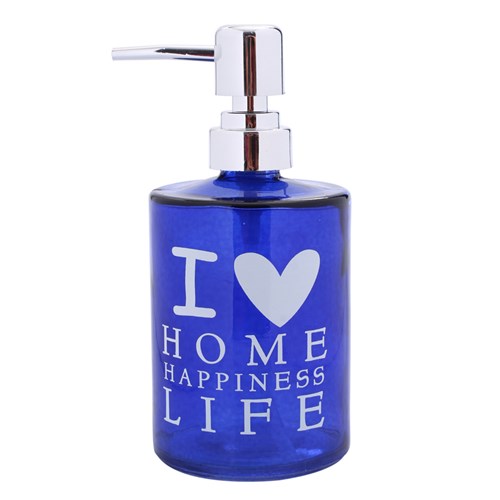 Dispenser para Sabonete Líquido de Vidro e Plástico Azul Happiness Life 17Cm Concepts Life