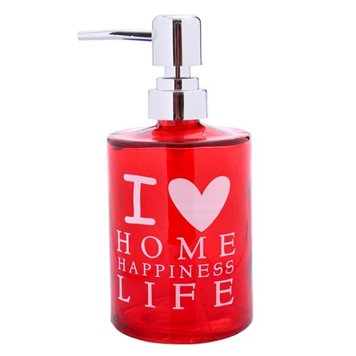 Dispenser para Sabonete Líquido de Vidro e Plástico Vermelho Happiness Life 17Cm Concepts Life