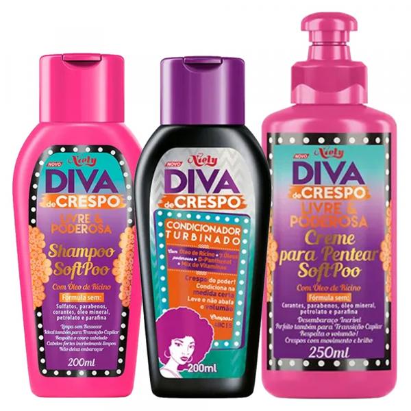 Diva de Crespo Soft Poo Niely - Shampoo + Condicionador + Creme para Pentear