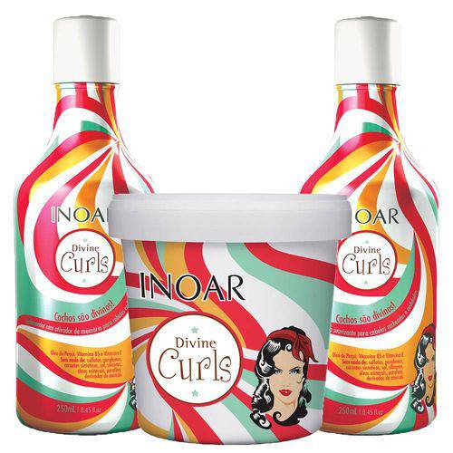 Divine Curls Inoar - Kit de Shampoo Low Poo 250ml + Condicionador 250ml + Máscara 450g