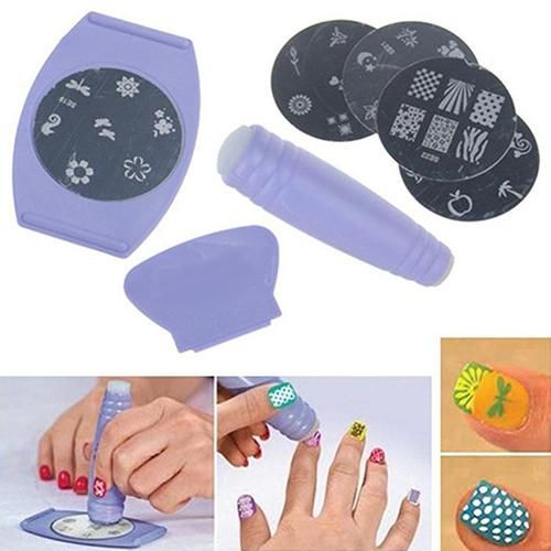 Diy Nail Art Stamping Template Scraper Polonês Dedo Estêncil Prego Set Impressão