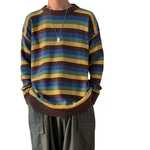 Men's Sweaters Loose Lazy Style Stripes Pattern Round Neck Bottoming Shirts Fashion Pullover Top Men's Sweater