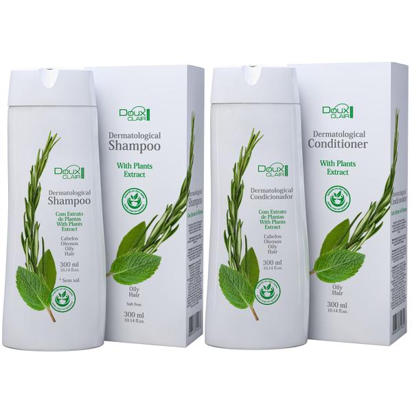 Doux Clair Dermatological Extrato de Plantas Kit Shampoo e Condicionador 2x300ml - Cabelos Oleosos - Doux Clair