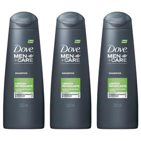 Dove Limpeza Refrescante Shampoo Masculino 200ml - Kit com 03