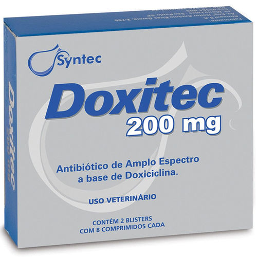 Doxitec 200mg Antibiótico Palatáveis Syntec 16 Comprimidos