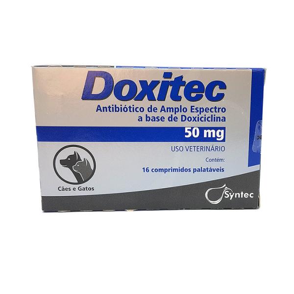 Doxitec 50mg Antibiótico Cães e Gatos 16 Comprimidos - Syntec