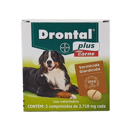 Drontal Plus Carne Cães 35kg 2 Comprimidos Bayer Vermífugo Cães