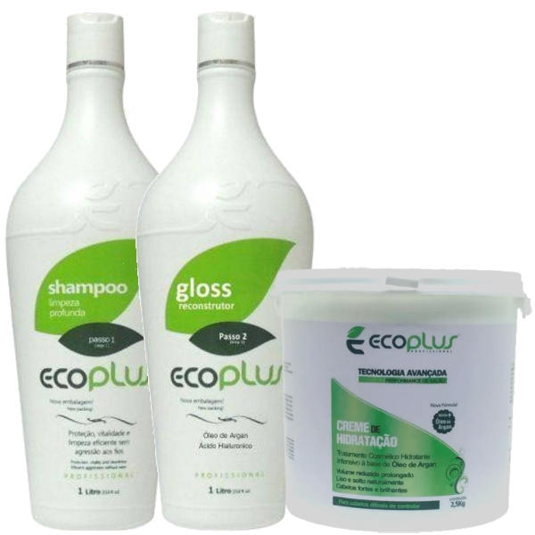 EcoPlus - Kit - Shampoo + Gloss + Creme de Hidratação 2,5kg