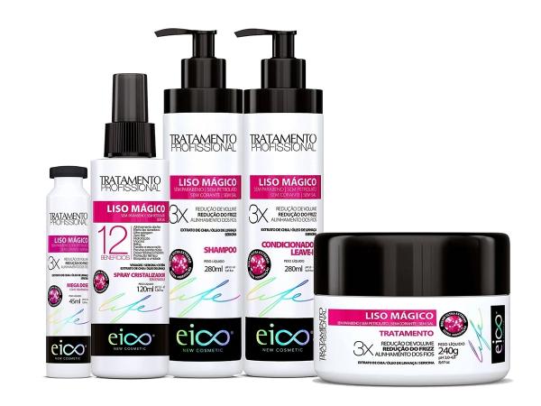 Eico Kit Liso Mágico Shampoo + Condicionador + Máscara + Spray + Ampola