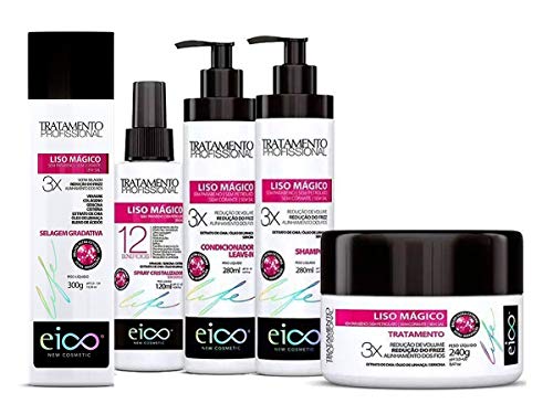 Eico Kit Liso Mágico Shampoo + Condicionador + Máscara + Spray + Selagem