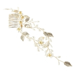 Elegante Ouro Folhas Pente De Cabelo Pérolas Flor Casamento Nupcial Acessórios Para O Cabelo