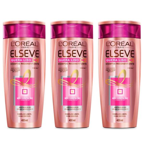 Elseve Quera Liso Shampoo 400ml (kit C/03)
