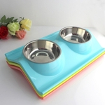 2 in 1 Dog Feeder Pet Cat Puppy Stainless Steel Leak-proof Double Bowl