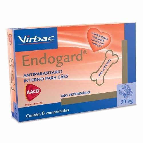Endogard 30 Kg Vermifugo Cães Virbac - Caixa 6 Comprimidos