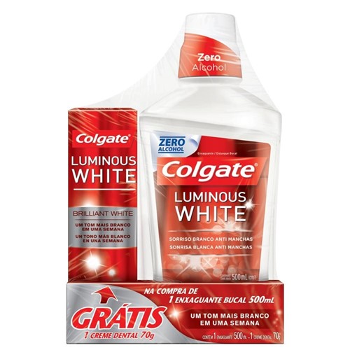 Enxaguante Bucal Colgate Luminous White 500ml - Grátis 1 Creme Dental