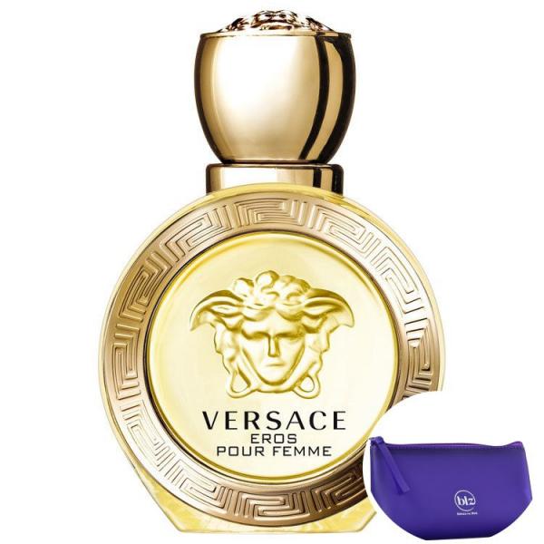 Eros Pour Femme Versace Eau de Toilette Perfume Feminino 50ml+Necessaire Roxo com Puxador em Fita