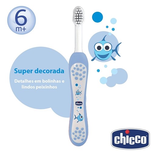 Escova de Dentes Azul Decorada 6 a 36M - Chicco