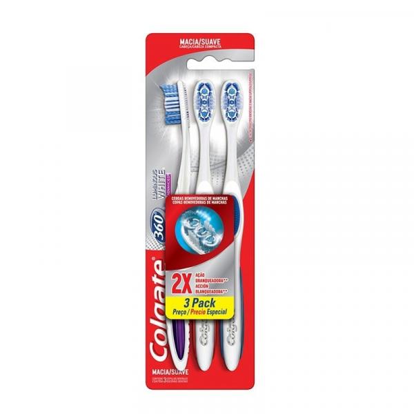 Escova Dental Colgate 360 Luminous White Macia com 3 Unidades