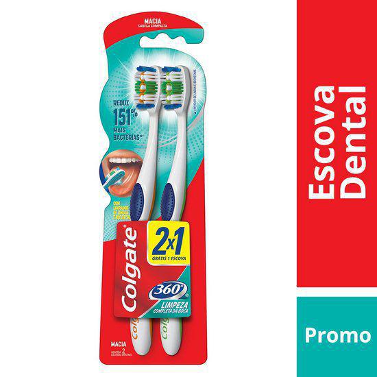 Escova Dental Macia Colgate 360 - 02 Unidades