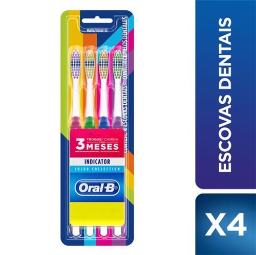 Escova Dental Oral B Indicator Colors Macia com 4 Unidades