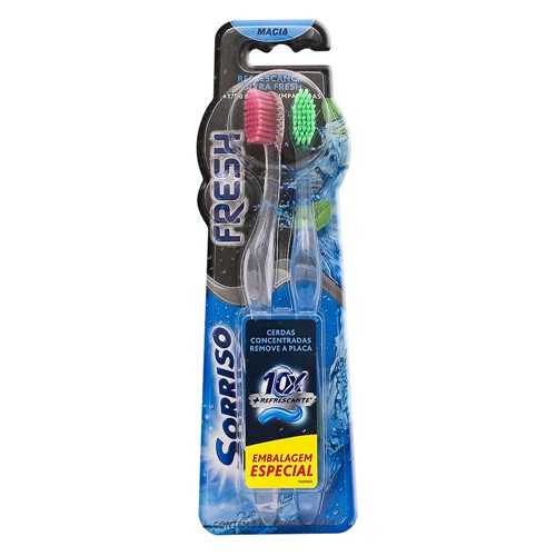 Escova Dental Sorriso Fresh Macia Cores Sortidas 2 Unidades Embalagem Especial