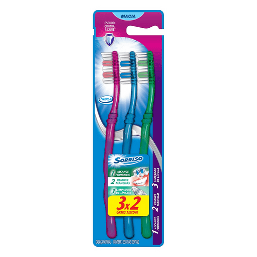 Escova Dental Sorriso Tripla 123 Macia 3 Unidades Escova Dental Sorriso Tripla 123 Macia Leve 3 Pague 2