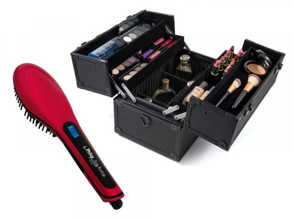 Escova Elétrica Alisadora Easy Brush Philco Premium + Maleta Profissional para Maquiagem Be Emotion