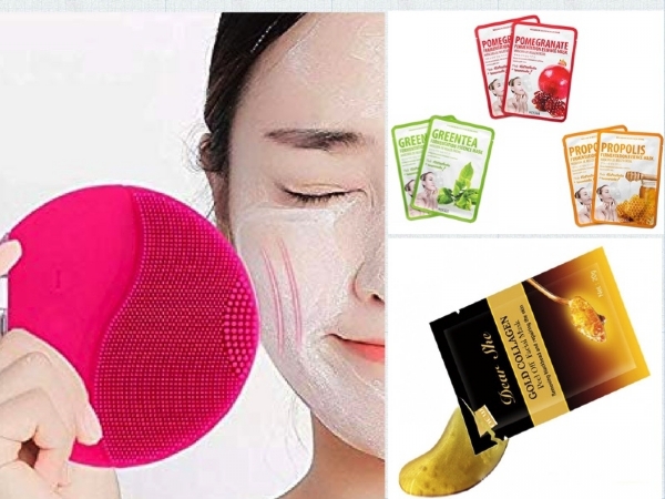 Escova Limpeza Facial + 4 Máscara de Beleza Facial Sachês - Diversos