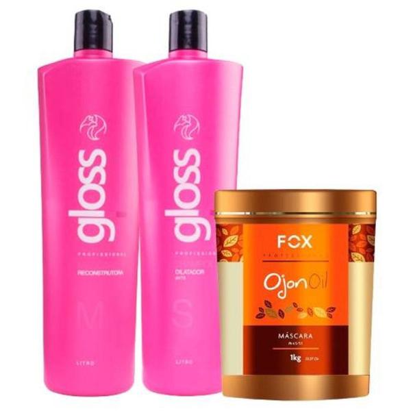 Escova Progressiva Fox Gloss e Máscara de Tratamento Ojon Oil Fox Gloss - Fox Professional