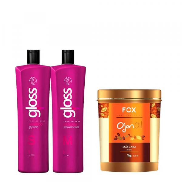 Escova Progressiva Fox Gloss - (2 X 1000ml) + Máscara de Tratamento Ojon Oil Fox Gloss 1kg - Fox Professional
