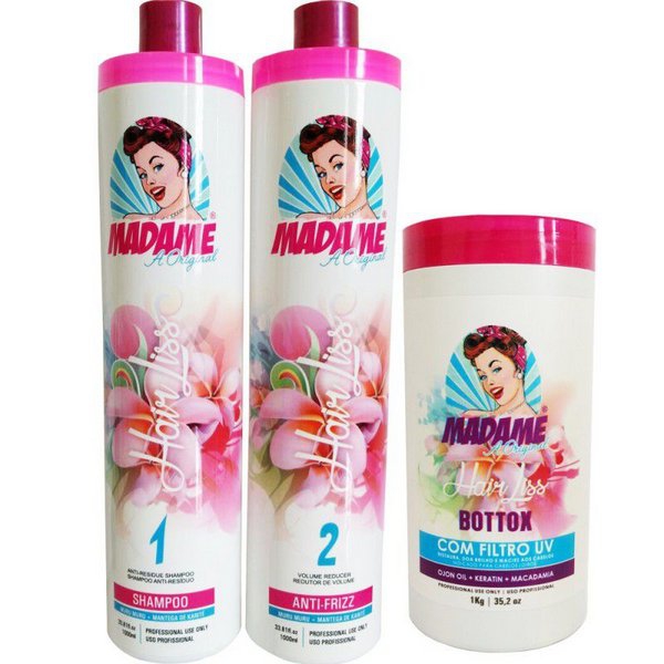 Escova Progressiva Madame Hair (2 X 1000ml) + Botox Capilar White Madame Hair - 1 Kg