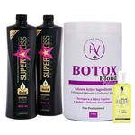 Escova Progressiva Super Liss Gold 2x1l + Botox Hv Cosmetics Blond 1kg + Óleo 60ml