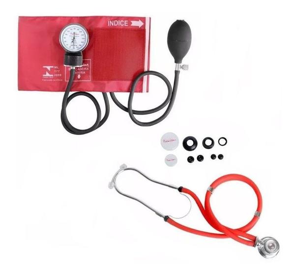 Esfigmomanômetro e Estetoscópio Premium Rappaport - Vermelho