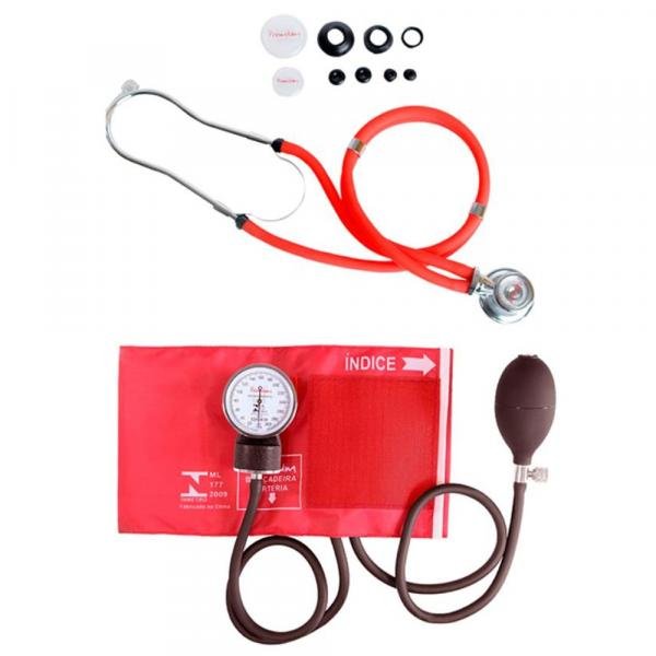 Esfigmomanômetro e Estetoscópio Rappaport Premium - Vermelho
