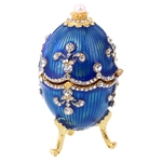 Esmalte Azul Faberge Easter Egg Jewelry Box Anel De Casamento Recipiente De Armazenamento
