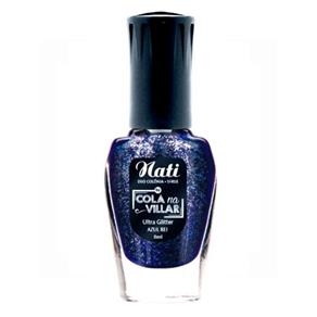 Esmalte Nati Cola na Villar Glitter Azul Rei