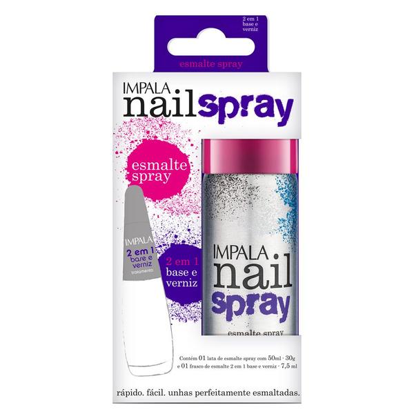 Esmalte Spray Nail Spray 373 Pink + 2 em 1 Base e Verniz Impala