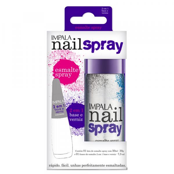Esmalte Spray Nail Spray 372 Roxo + 2 em 1 Base e Verniz Impala