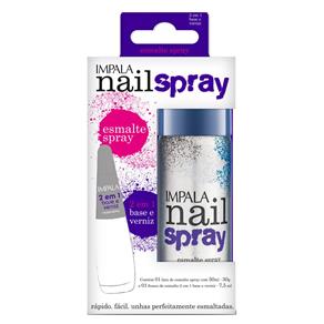 Esmalte Spray Nail Spray 371 Azul + 2 em 1 Base e Verniz Impala Kit