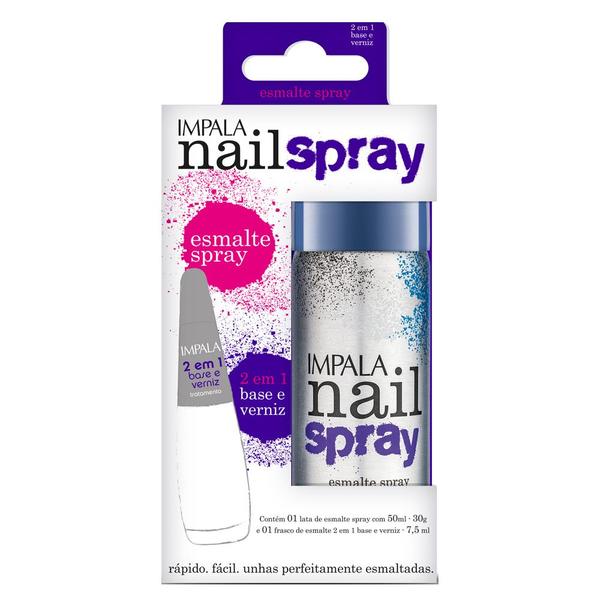 Esmalte Spray Nail Spray 371 Azul + 2 em 1 Base e Verniz Impala