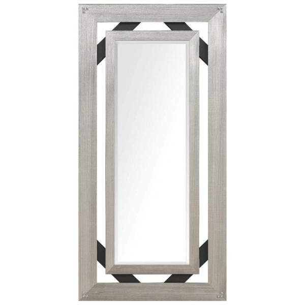 Espelho Bisotado com Moldura Prata e Preto Rústico 97x147cm - Decore Pronto