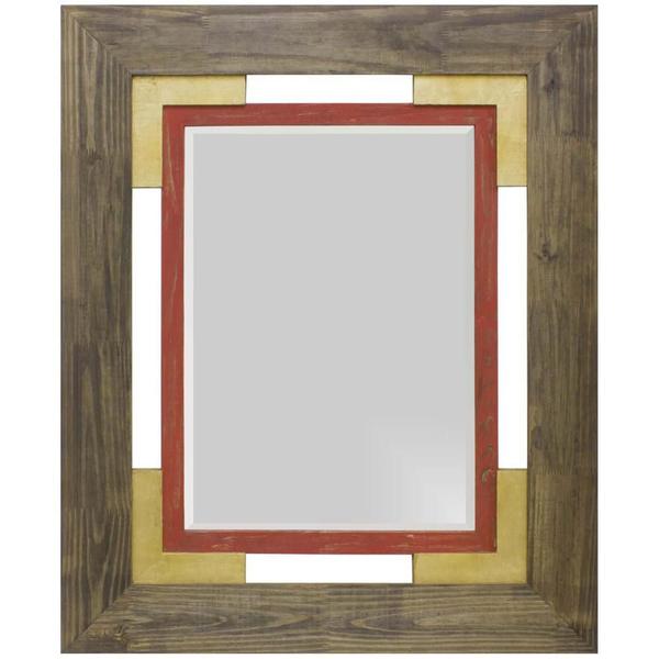 Espelho Bisotado com Moldura Rústico Marrom, Vermelho e Dourado 80x100cm - Decore Pronto
