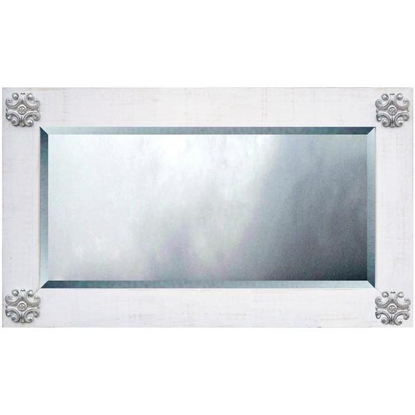 Espelho com Bisotê Branco Provençal com Apliques Prata 100x80cm - Decore Pronto